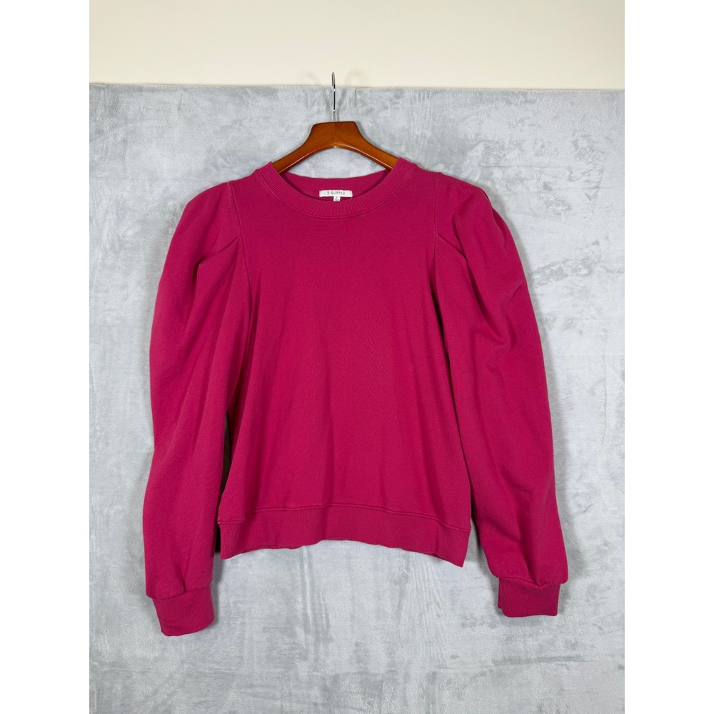Z SUPPLY Puff Sleeve Sweatshirt Small Pink Solid Cotton Crewneck Long Sleeve